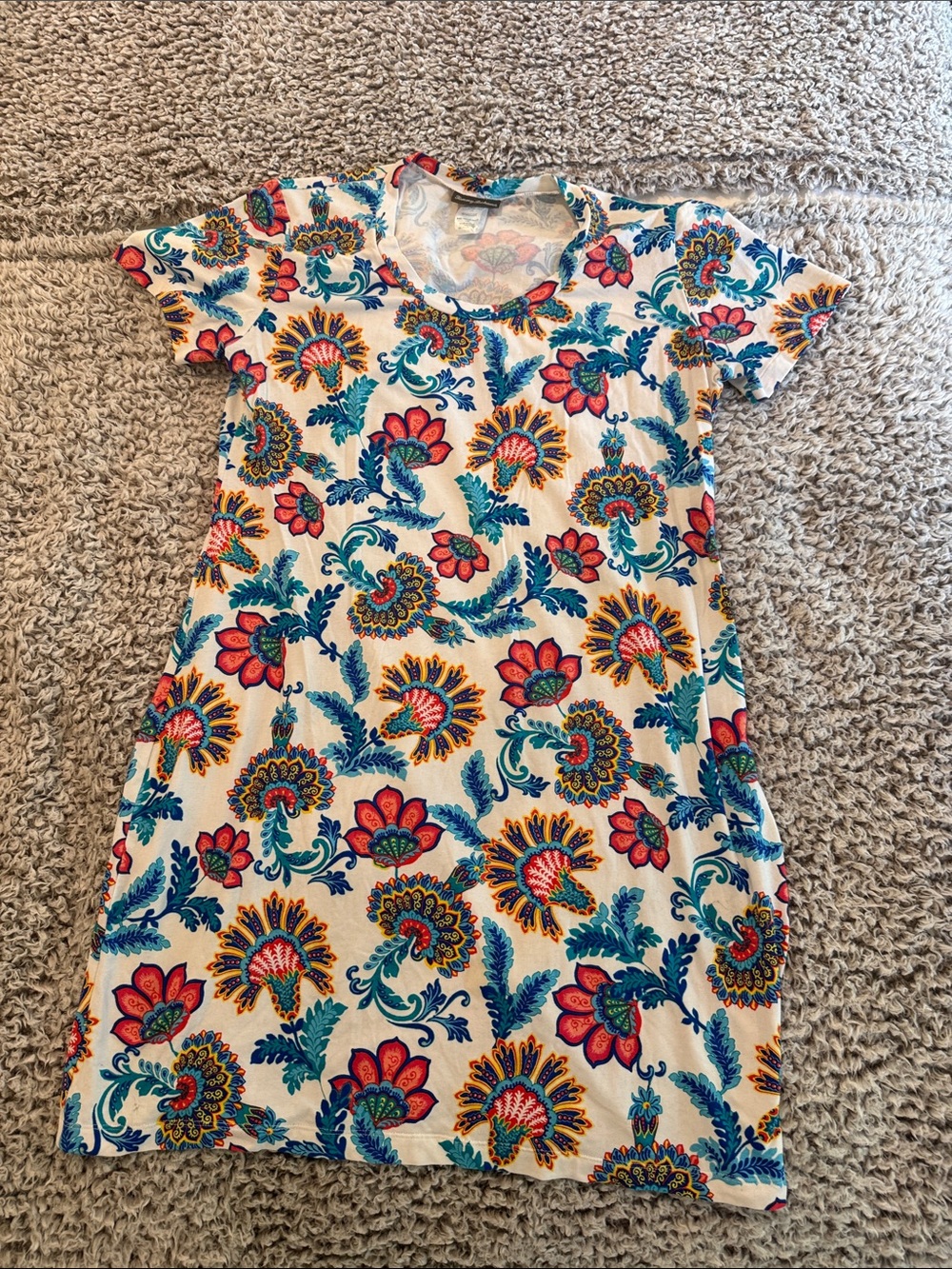 Tommy Bahama Floral V-Neck Cotton Dress in White with Multicolor floral Print